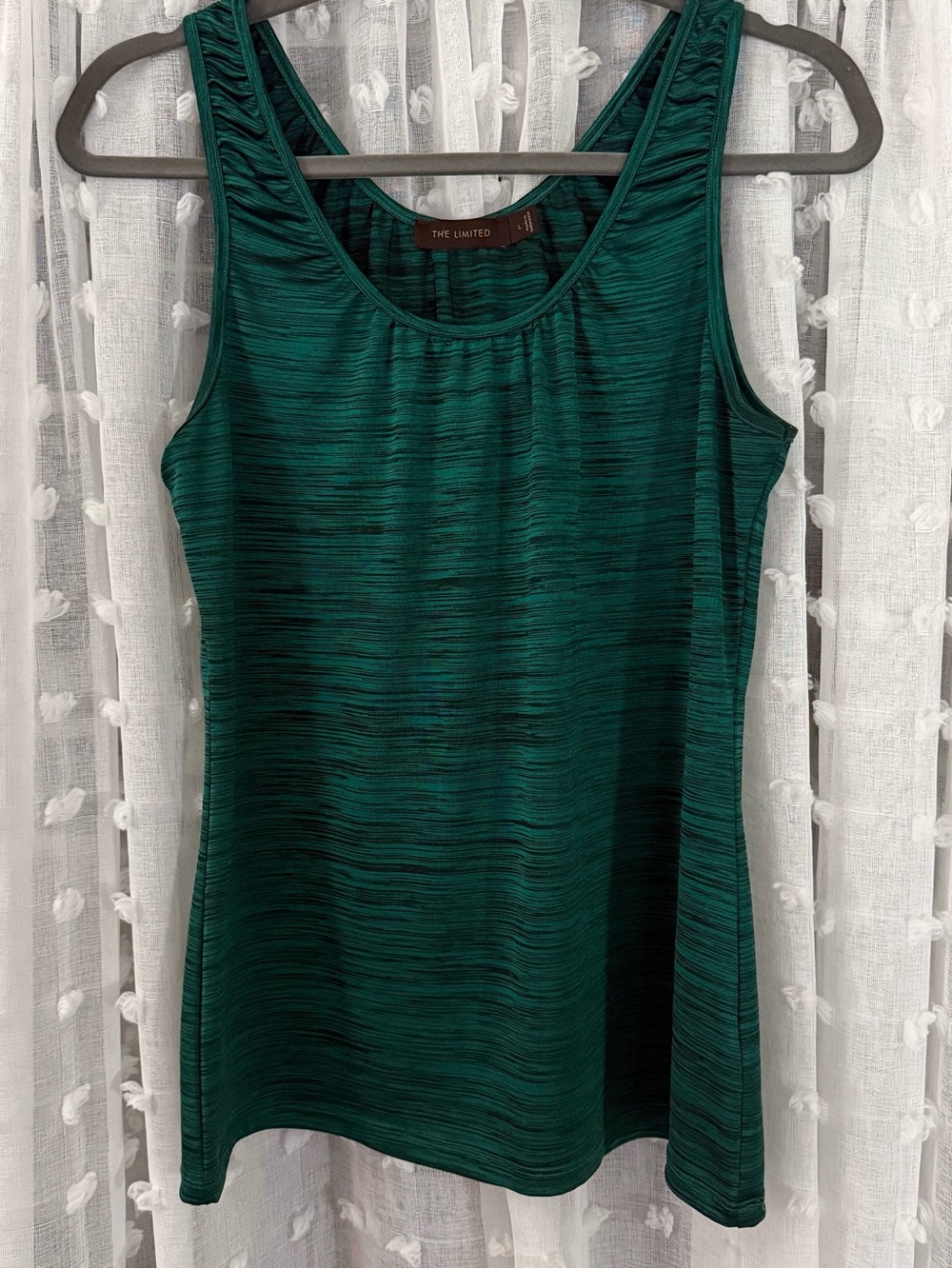 The Limited — Emerald Green Heathered Tank Top, Scrunch Neckline, Business Cas